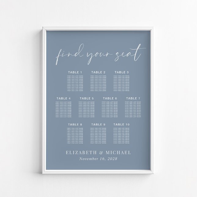 Póster Gráfico de Asientos de Boda de Mesa Chic Dusty Blu (Subido por el creador)