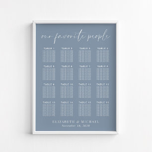Póster Gráfico de Asientos de Boda de Mesa Chic Dusty Blu