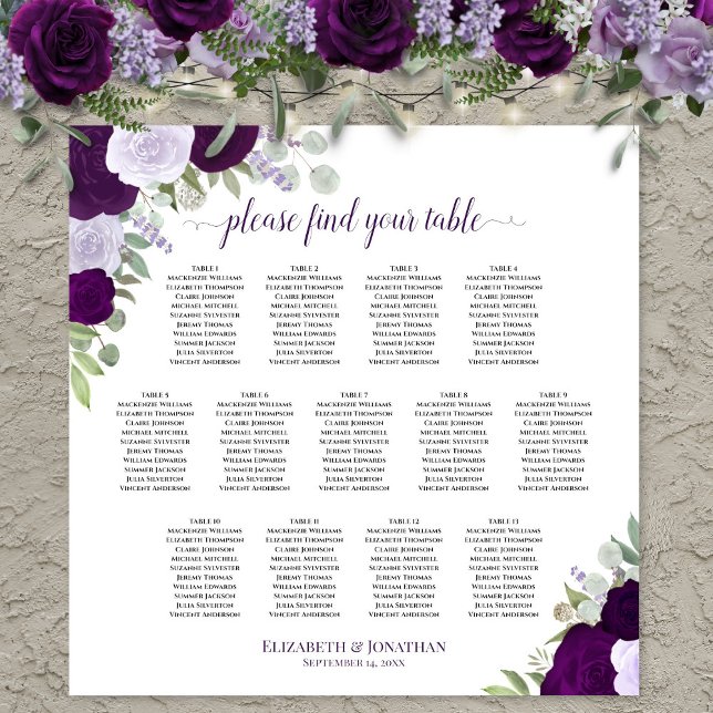Póster Gráfico de Asientos de Boda de Mesa con Rosas Boho (In Situ on Wall with Flowers)