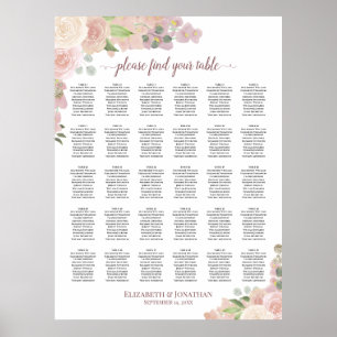 Póster Gráfico de Asientos de Boda de Mesa con Rosas Boho