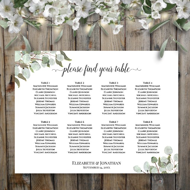 Póster Gráfico de Asientos de Boda de Mesa de Eucalipto R (In Situ with Flowers)