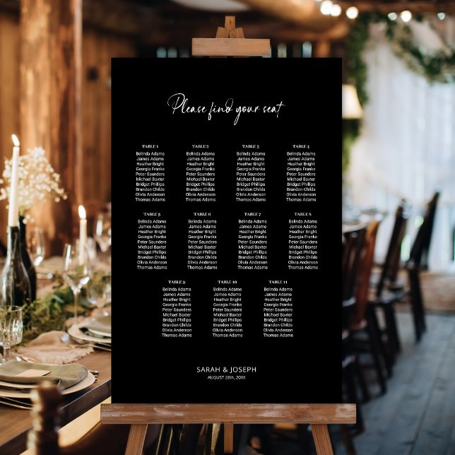 Póster Gráfico de Asientos de Boda de Mesa Elegante Negro (Subido por el creador)
