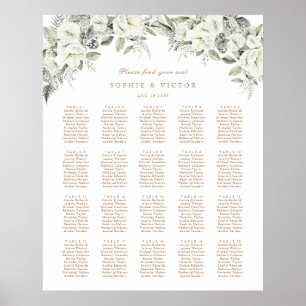 Póster Gráfico de Asientos de Boda de Mesa Floral Blanco