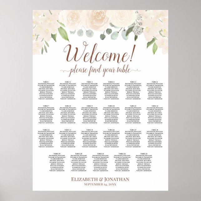Póster Gráfico de Asientos de Boda de Mesa Floral Melocot (Frente)