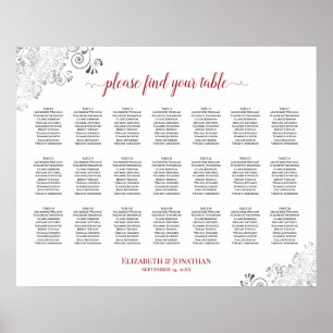 Póster Gráfico de asientos de Boda de mesa Frilly 21 Blan