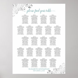 Póster Gráfico de asientos de Boda de mesa Frilly 22 Blan