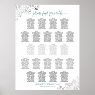 Póster Gráfico de asientos de Boda de mesa Frilly 22 Blan