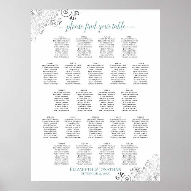 Póster Gráfico de asientos de Boda de mesa Frilly 22 Blan (Frente)