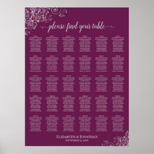 Póster Gráfico de Asientos de Boda de Mesa Magenta Ciruel