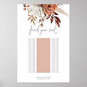 Póster Gráfico de Asientos de Boda de Mesa Única con Flor