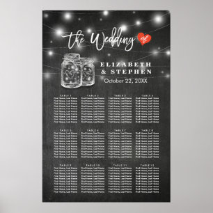 Póster Gráfico de asientos de Boda de moda Mason Jar Stri