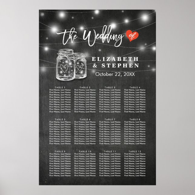 Póster Gráfico de asientos de Boda de moda Mason Jar Stri (Frente)