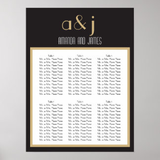 Póster Gráfico de asientos de Boda de monograma Art Deco