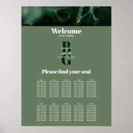 Póster Gráfico de asientos de Boda de monograma de mármol