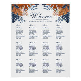 Póster Gráfico de Asientos de Boda de Monstera Azul Media