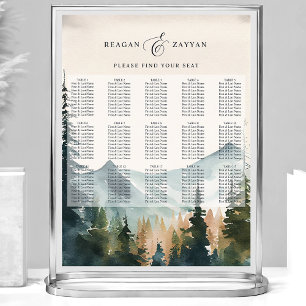 Póster Gráfico de Asientos de Boda de Montañas y Pinos en