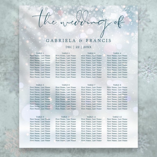 Póster Gráfico de Asientos de Boda de Nieve de Winter Won (Winter Wonderland Snow Wedding Seating Chart
)