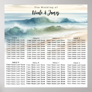 Póster Gráfico de Asientos de Boda de Olas de Playa en Ac