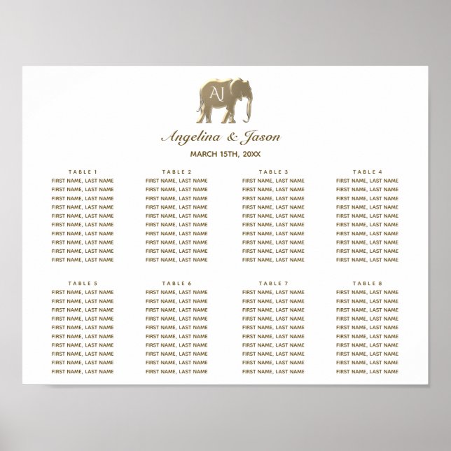 Póster Gráfico de Asientos de Boda de Oro Simple (Frente)