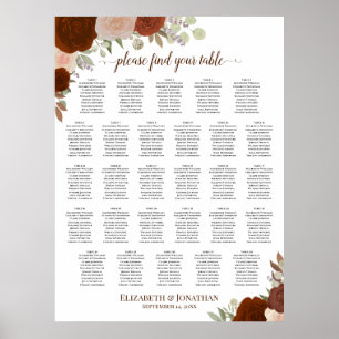 Póster Gráfico de Asientos de Boda de Otoño con Rosas Rús
