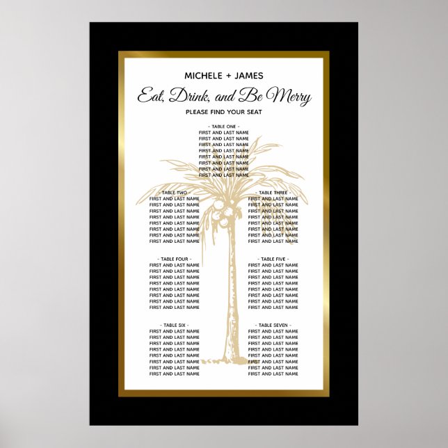 Póster Gráfico de Asientos de Boda de Palma Tropical de O (Frente)