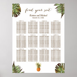 Póster Gráfico de asientos de Boda de piña de hojas tropi