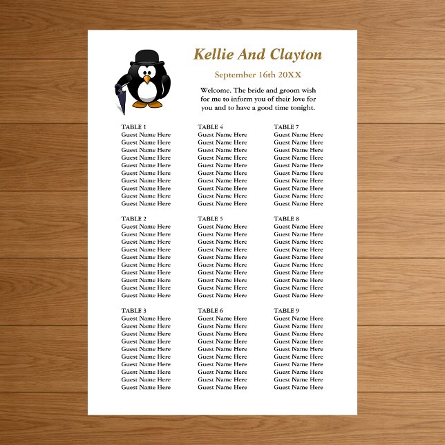 Póster Gráfico de Asientos de Boda de Pingüino Invitador  (Subido por el creador)