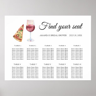Póster Gráfico de asientos de boda de pizza y vino acuare