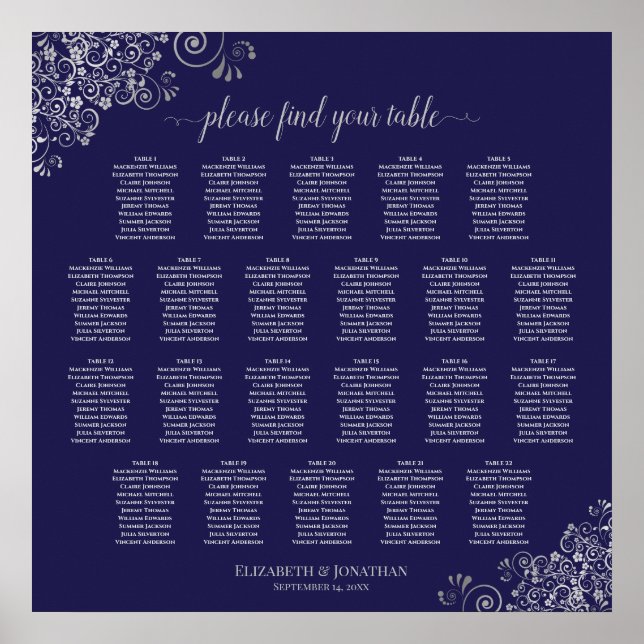 Póster Gráfico de Asientos de Boda de Plata con Encaje so (Frente)
