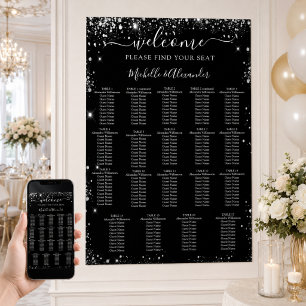 Póster Gráfico de asientos de boda de plata negra 19 mesa