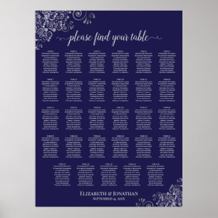 Póster Gráfico de Asientos de Boda de Plata sobre Azul Ma