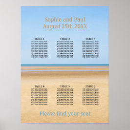 Póster Gráfico de asientos de boda de playa con 6 mesas