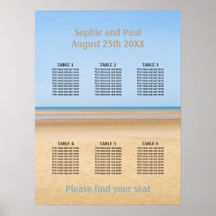 Póster Gráfico de asientos de boda de playa con 6 mesas