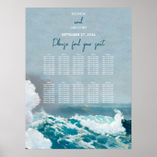 Póster Gráfico de Asientos de Boda de Playa con Olas de O