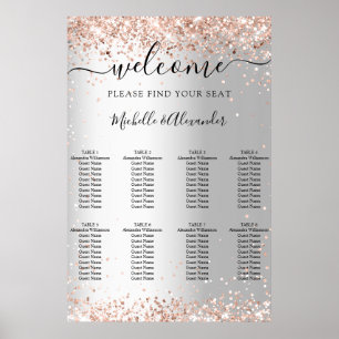 Póster Gráfico de asientos de boda de rosa dorada platead