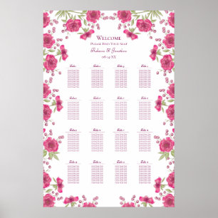 Póster Gráfico de Asientos de Boda de Rosa Rosa Brillante