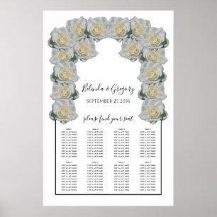 Póster Gráfico de asientos de Boda de rosas blancas