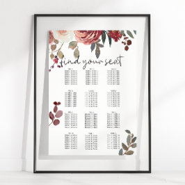 Póster Gráfico de Asientos de Boda de Rosas Florales Rubo