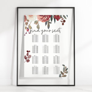 Póster Gráfico de Asientos de Boda de Rosas Florales Rubo