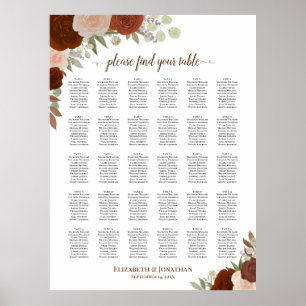 Póster Gráfico de Asientos de Boda de Rosas Otoñales Rúst