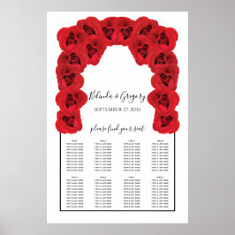 Póster Gráfico de asientos de Boda de rosas rojas