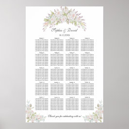 Póster Gráfico de Asientos de Boda de Rosas Rosadas Blanc
