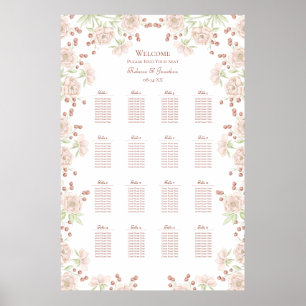 Póster Gráfico de Asientos de Boda de Rosas Rosadas Rubor