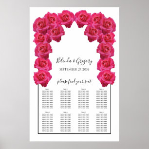 Póster Gráfico de Asientos de Boda de Rosas Rosadas Rústi