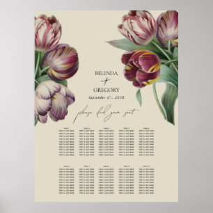 Póster Gráfico de Asientos de Boda de Tulipanes Morados A