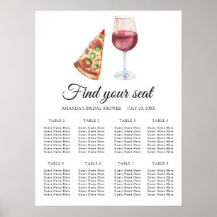 Póster Gráfico de asientos de boda de vino y pizza acuare