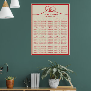 Póster Gráfico de Asientos de Boda Doble Felicidad Nudo R