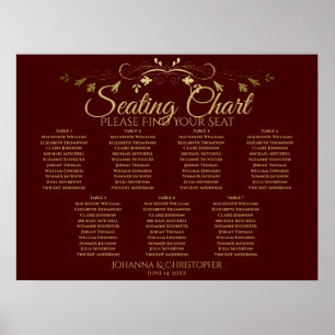Póster Gráfico de Asientos de Boda Dorado y Marrón Auburn