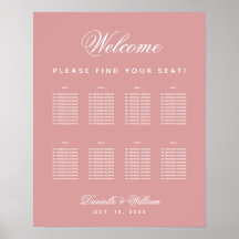 Gráfico de asientos de boda Dusty Rose de 8 mesas 