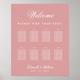 Póster Gráfico de asientos de boda Dusty Rose de 8 mesas